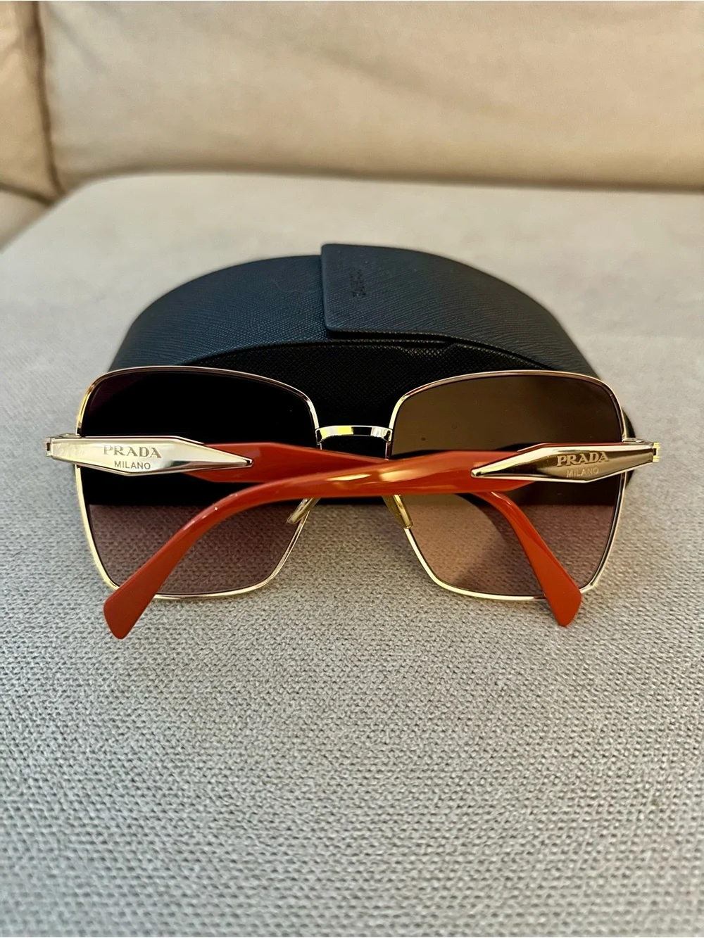 Prada Gold Frame Sunglasses with Pink Gradient Lenses and Pink Temples
